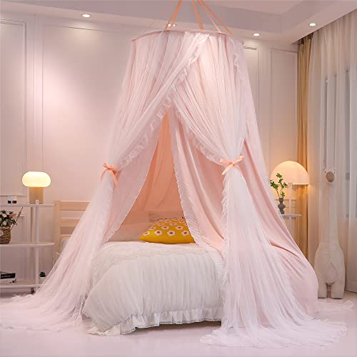 VETHIN Double Layer Princess Round Dome Canopy Bed Curtain for Girls Adults,Children Dreamy Mosquito Net,Cute Bedroom Deco...