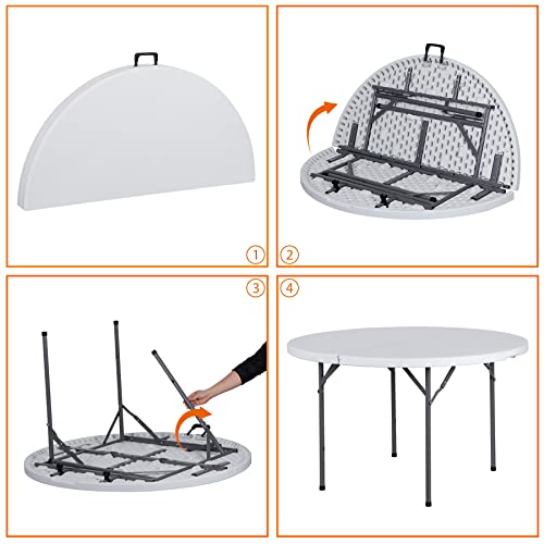 JupiterForce 4 FT Round Folding Table, 48" Indoor Outdoor Portable Plastic Dining Card Table for Kitchen, Commercial, Camp...