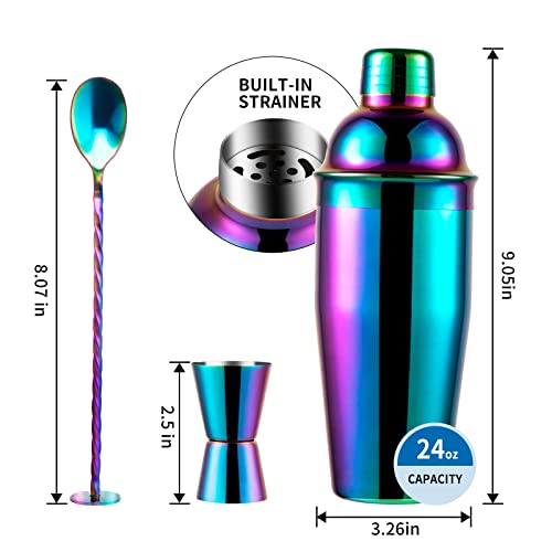 Safring 24oz Cocktail Shaker Bar Set, Martini Shaker with Built-in Strainer, Measuring Jigger, Mixing Spoon, Professional ...