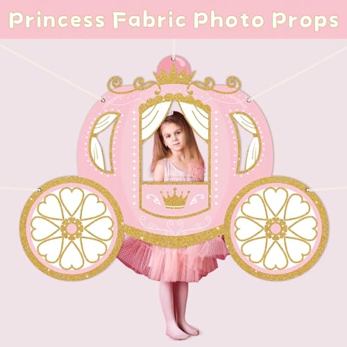 Princess Birthday Party Decorations Princess Carriage Photo Booth Props 63 x 46 in Fabric Backdrop Pink and Gold Door Bann...