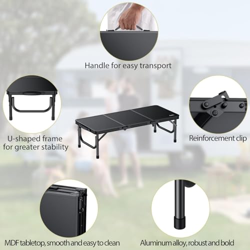 Anbte 3ft Low Folding Picnic Table, Thicker Aluminum Small Camping Table with Storage Bag, Portable Handle, Lightweight, f...