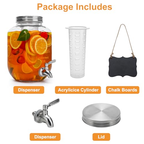 1 Gallon Glass Beverage Dispenser with Lid, Stainless Steel Spigot, Glass Drink Dispensers for Parties, Lemonade Dispenser...