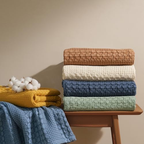 PHF 100% Cotton Waffle Weave Blanket Queen Size for Bed, Soft Lightweight & Breathable, All-Season Comfort, 300 GSM Luxury...