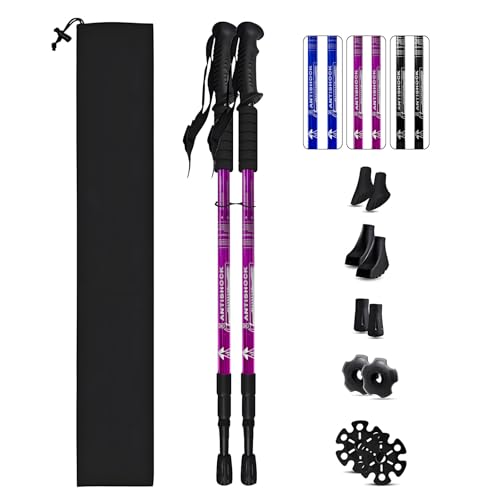 HIKERBRO Trekking Poles, Adjustable Telescopic 3-Section Hiking Poles, Lightweight Aluminum Trekking Poles for Hiking, Bac...