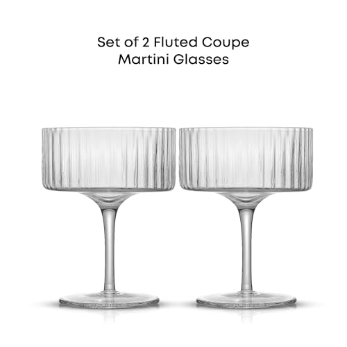 JoyJolt Elle Fluted 10oz Coupe Glass Set of 2, Unique Champagne Glasses for Cocktails and Martinis, Ribbed Vintage Style D...