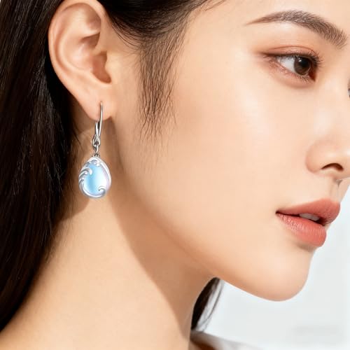 A Simple 925 Sterling Silver Tree Of Life Pendant Earrings, Elegant Colorful Teardrop Moonstone Drop Earring, Lightweight ...