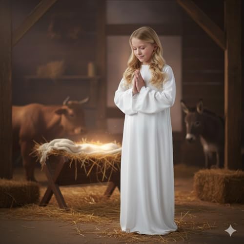 Fun Express Angel Costume for Girls Size 10-14 - Premium White Angel Dress for Kids Christmas Nativity Pageants | Biblical...