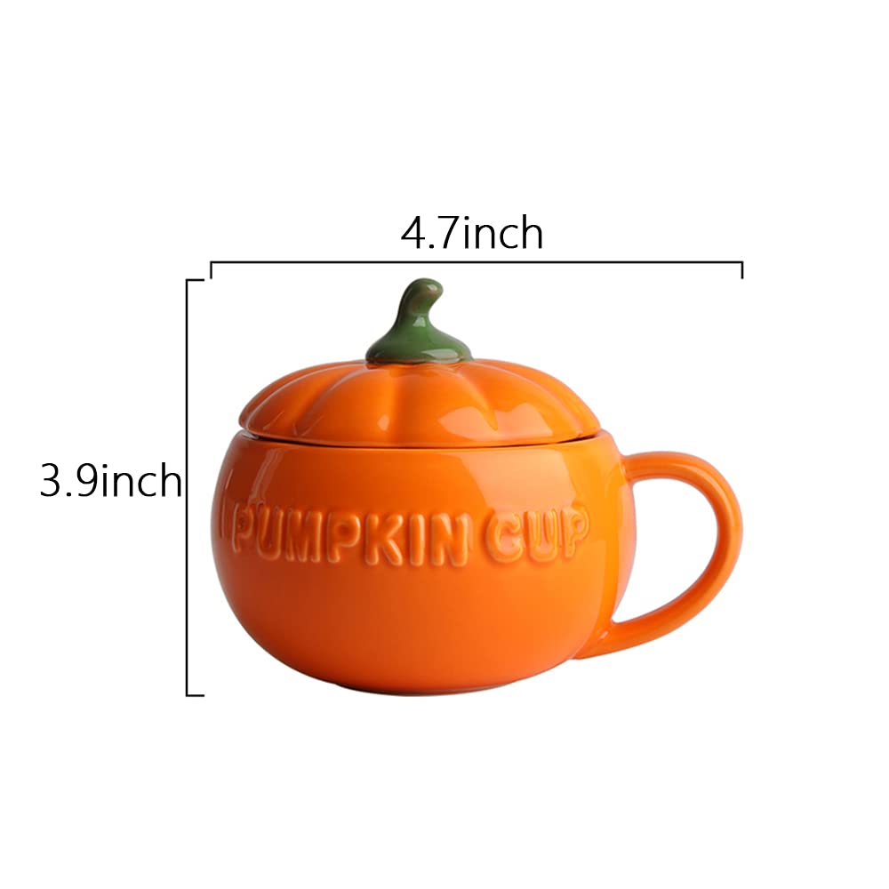 qqqqqq Cute Pumpkin Cup Ceramics ffee Mug Milk Soup Breakfast Novelty Personalised Cartoon Cup with Lid, 10.1 ounce