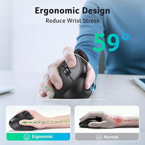 acer Ergonomic Mouse Wireless with Side Scroll Wheel, Bluetooth Mouse for Laptop(BT5.2+2.4GHz), Office Vertical Computer M...