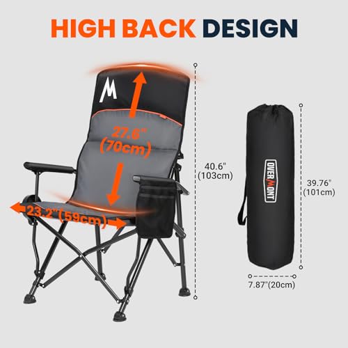 Overmont Back Support Camping Chair for Adults - Oversized with High Backrest - Heavy Duty Folding Chair Supports 450 LBS...