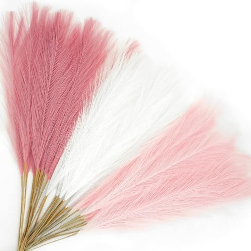 Agusbagli 30pcs Pink Faux Pampas Grass, 21.6in Fluffy Artificial Colored Pompas Grass Short Blush Fake Pampas Stems Vase F...
