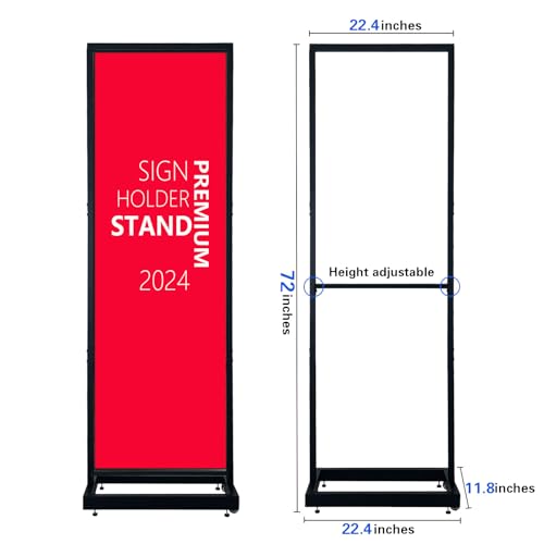 Adjustable Height Sign Holder Stand with Wheels, 21.5" Width and Height Up to 67.5" Tall Sign Board Poster Display Frame, ...