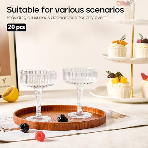 DORONAN 20 Pack Plastic Champagne Tower, 7oz Champagne Coupe Unbreakable Plastic Cocktail Glasses Acrylic Martini Glasses ...