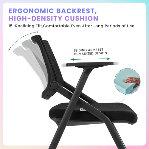 BROBRIYO 2 Pack Stackable Conference Room Chairs with Wheels and Paddle, Ergonomic Mesh Back and Arms for Meeting, Confere...