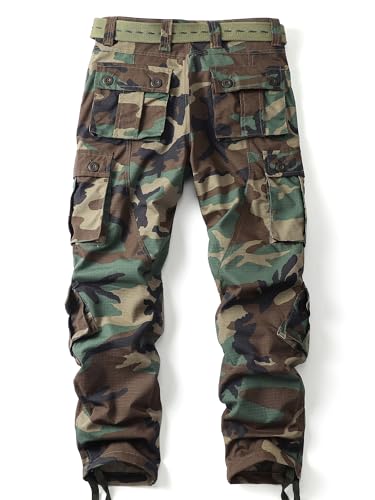 AKHIKING Men's Camo Cargo Work Pants Ripstop Lightweight Wild Army Military BDU Outdoor Trousers with 8 Pocktets (No Belt)