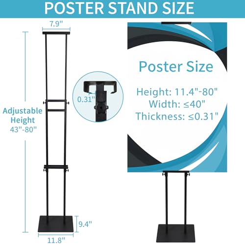 JR-MOV Poster Stand Heavy Duty - Adjustable Poster Stands for Display Foam Board, Double Sided Pedestal Floor Standing Sig...