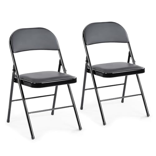 DUMOS 2 Pack Leather Padded Folding Chair, Indoor Outdoor Portable Stackable Commercial Seat with Steel Frame, Capacity fo...