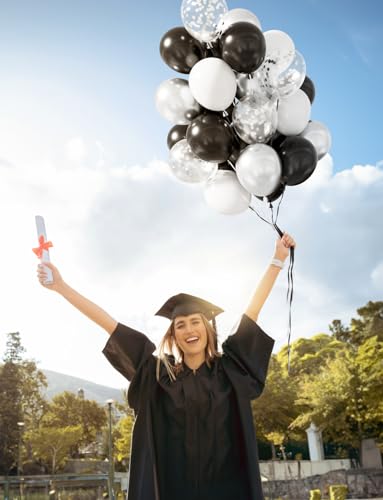Black and Silver Balloons, 60 Pcs 12 In Metallic Silver, Black, White & Confetti Balloons for New Year’s Eve, Countdown Pa...