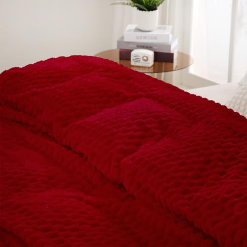 Red Throw Blanket 50"×60" inches Gifts for Mom Fuzzy 3D Jacquard Decorative Flannel Fleece Super Soft Plush Cozy Blanket f...
