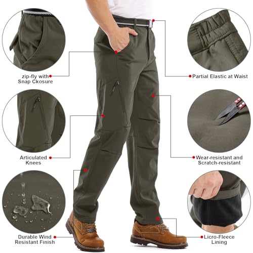 Jessie Kidden Mens Waterproof Hiking Pants, Outdoor Snow Ski Fishing Fleece Lined Insulated Soft Shell Winter Pants