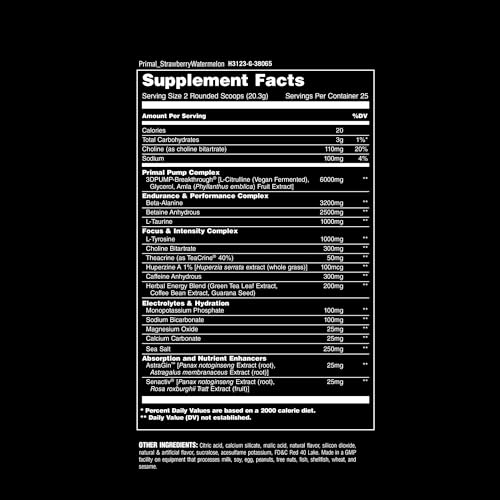 Animal Primal Muscle Hydration + Preworkout Powder – Contains Beta Alanine, 3DPump, Caffeine & Electrolytes – Improves Ene...