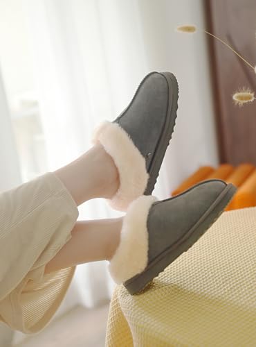 Parfeying Women‘s Real Wool Slippers in Genuine Leather with Anti-Slip Rubber Sole, Warm Indoor Outdoor Shoes with Memory ...