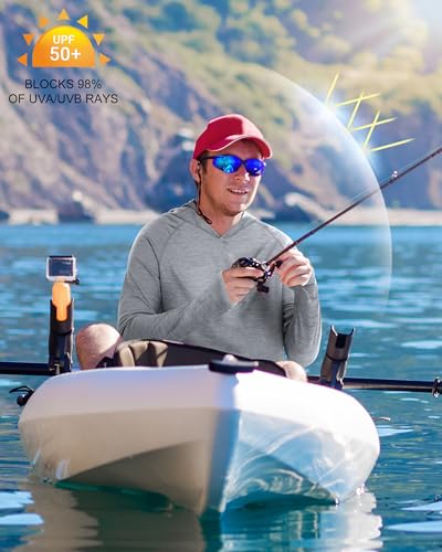 Roadbox UPF 50+ Fishing Shirts for Men, Long Sleeve UV Sun Protection Lightweight Rash Guard Hoodie for Hiking Workout