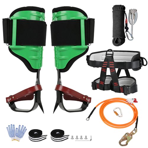 HSSZXFR Tree Climbing Gear for Tree Work, Tree Climbing Spikes with 10FT Steel Wire Core Flip Line, Adjustable Climbing Be...