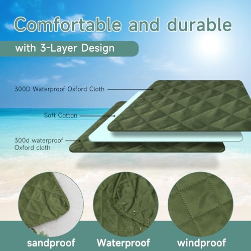 Solaris Waterproof Picnic Blanket, Lightweight 50” x 60” Foldable Sandproof Beach Blanket with Large Pocket, Portable Outd...