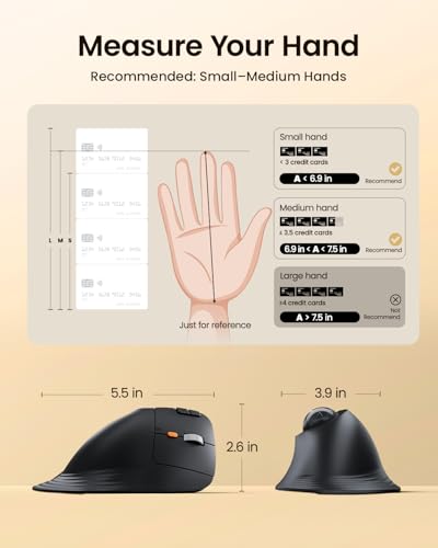 ProtoArc Vertical Wireless Trackball Mouse, EM05 NL Bluetooth Ergonomic Rollerball Mouse Rechargeable Computer Laptop Thum...