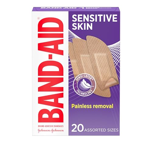 Band-Aid Brand Adhesive Bandages for Sensitive Skin, Hypoallergenic First Aid Bandages with Painless Removal, Stays on Whe...