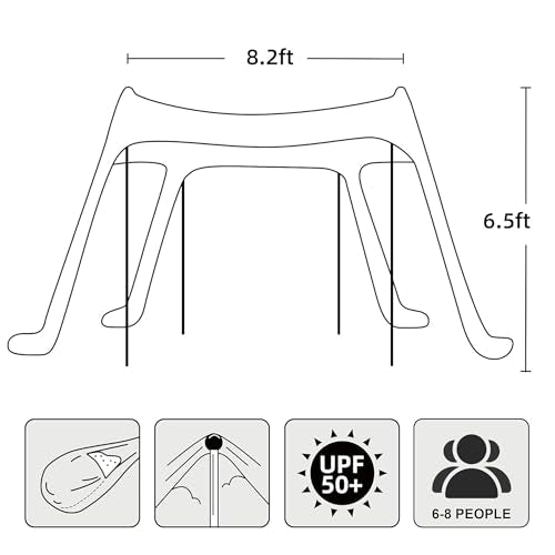 AMMSUN Beach Tent Portable Sun Shelter,9X 9ft Beach Canopy Easy Setup, 9'x9'Lycra Sun Shelter with UPF50+ Protection 4 San...