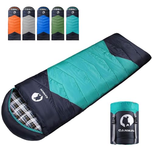CANWAY Flannel Sleeping Bag for Adults Kids Girls Boys Camping Backpacking Sleeping Bag for Cold & Warm Weather with Compr...