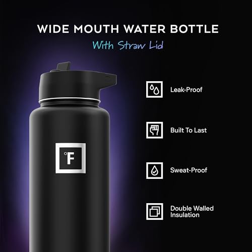 IRON °FLASK Camping & Hiking Hydration Flask with Straw, Wide Mouth Insulated Stainless Steel Sports Water Bottle - 40 oz ...