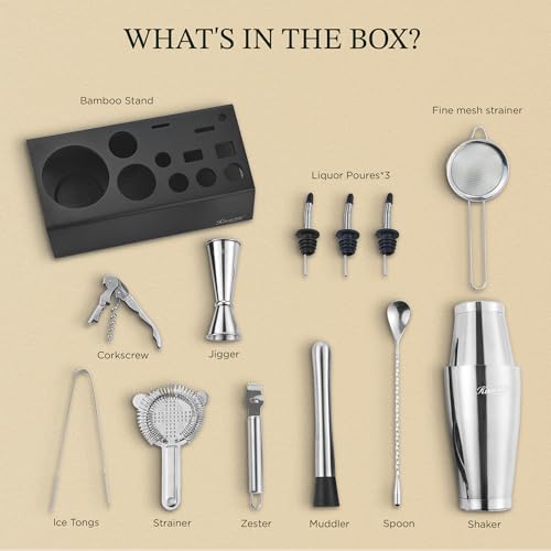 KITESSENSU Boston Shaker Set Mixology Bartender Kit | Premium Cocktail Shaker Kit with Stand Professional Home Bar Tools A...
