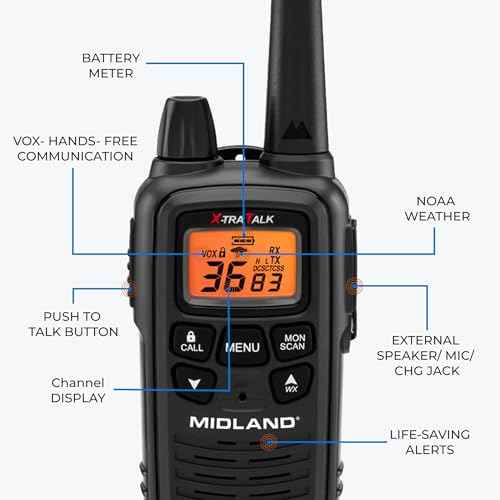 Midland LXT600BB FRS Business Walkie Talkies - Long Range 36-Channel Two-Way Radios with Headsets and Charging Base, NOAA Weather Alerts(2-Pack, Black)