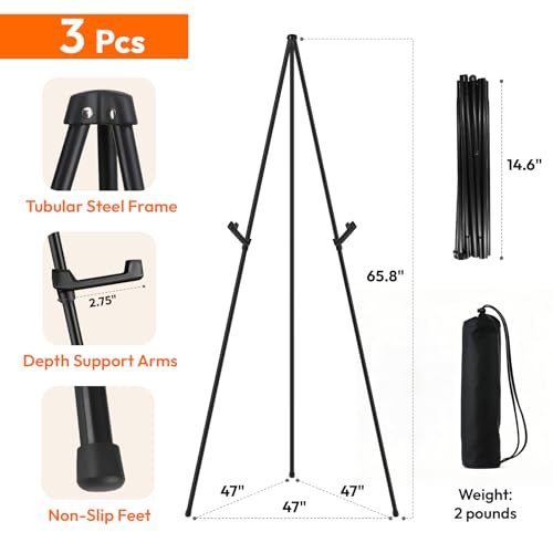 JEAWIWI 3PCS Black Easel Stand for Wedding Sign Stand, 66 Inch Lightweight Adjustable Art Easel for Display, Wedding Sign,...