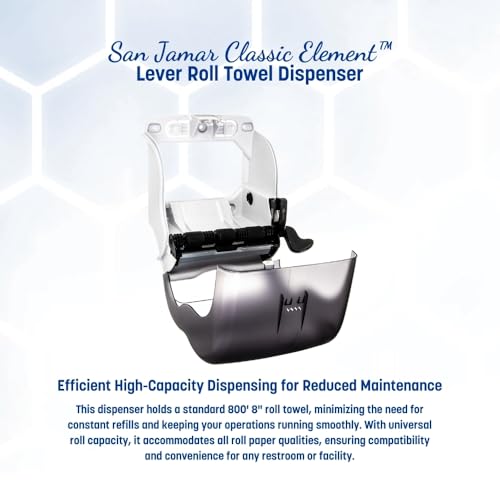 San Jamar Classic Element Paper Towel Dispenser Wall-Mounted Commercial Roll Dispenser, Fits All Core Sizes with Lever for Bathroom, Kitchens, and Restaurants, Plastic, Universal Paper, Black Pearl