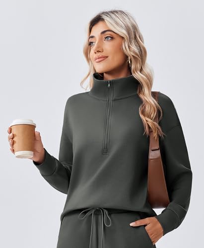 PINSPARK 2 Piece Sets for Women 1/2 Zip Sweatsuit Loose Fit Sweatshirt Straight Leg Pants 2025 Matching Outfit Fall Tracksuit