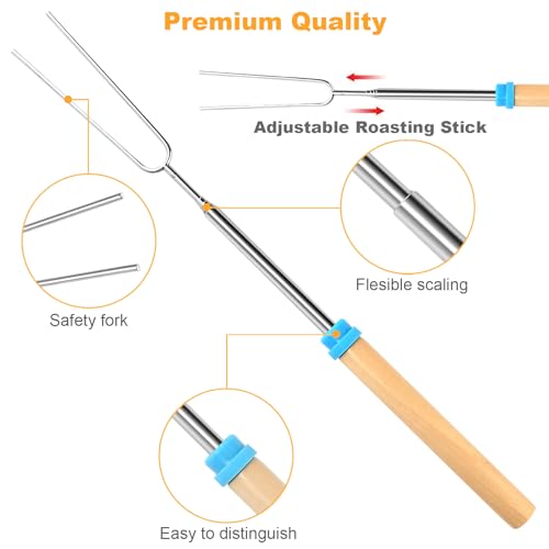 5 Pcs Marshmallow Roasting Sticks for Fire Pit Long 32Inch, Smores Sticks Skewers, Smores Kit for Fire Pit, Premium Telesc...