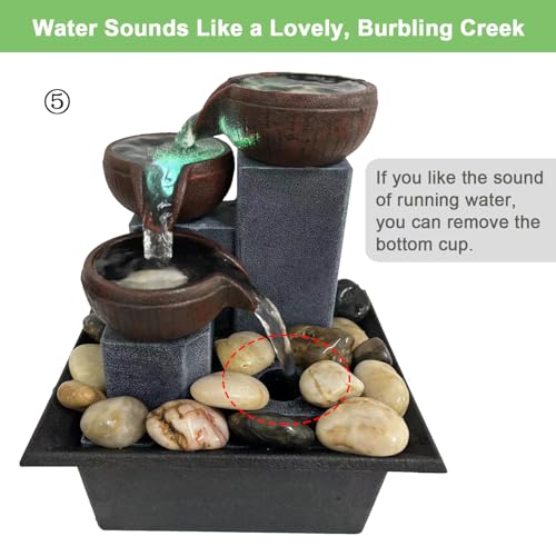 Small Indoor Relaxation Tabletop Fountain, Zen Meditation Waterfall Feature with Color LED Light & Natural Rocks, 4 Level ...