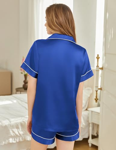 SHEFOTY Silk Pajamas for Women Short Sleeve Sleepwear Soft Button Down Loungewear 2 Piece Satin Pjs Shorts Set S-XXL