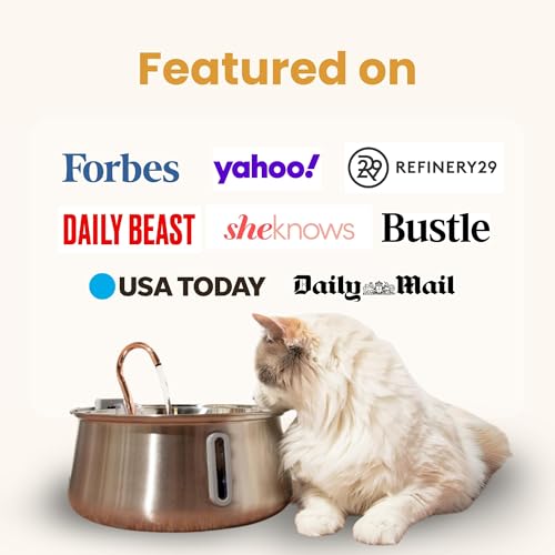 KittySpout Stainless Steel Cat Water Fountain Automatic Drinking Fountain, Quiet Circulating Water Bowl, Dishwasher Safe, ...