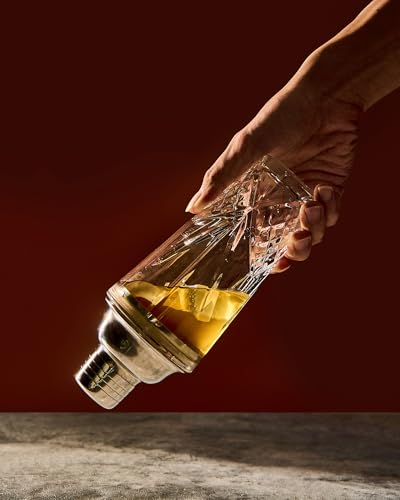 Fioance Glass Cocktail Shaker, 15oz Cutting Design - Exquisite Martini Shaker for Elevated Mixology. Perfect for Christma...