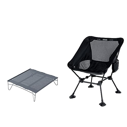 iClimb 1 Solo Mini Folding Table and 1 Anti-Sinking Large Feet Chair Bundle, Ultralight Compact for Adults Outdoor Picnic ...