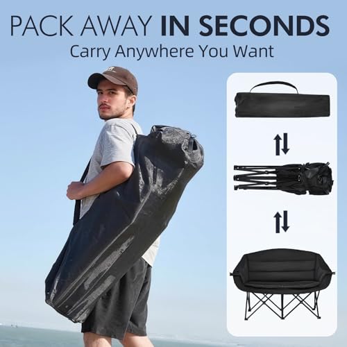Double Camping Chair Loveseat - 2 Person Oversized Camping Couch for Adults Padded Heavy Duty Outdoor Lawn Beach Portable ...