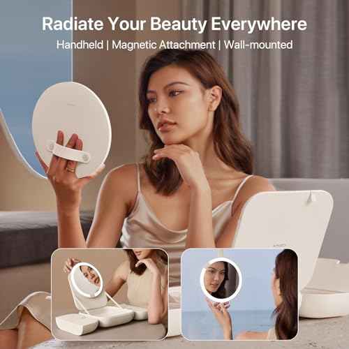 AMIRO M2 Travel Makeup Bag with 5 Level Brightness & 3 Color LED Mirror, Portable Makeup Artist Organizer, White