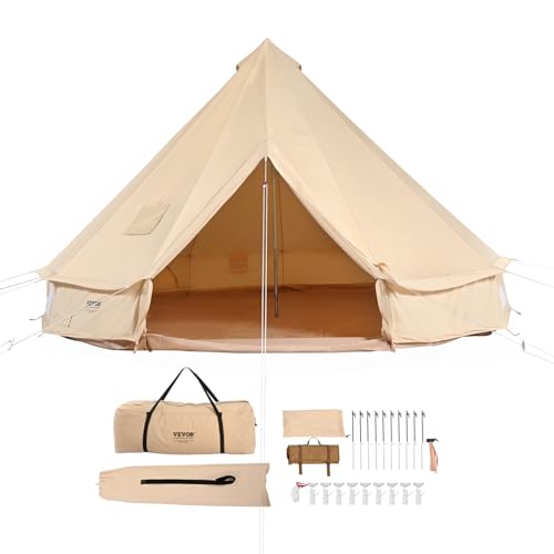 VEVOR Canvas Tent Bell, Yurt 4 Seasons for Camping with Stove Jack, Breathable Holds up to 4 People, Family Camping Outdoo...