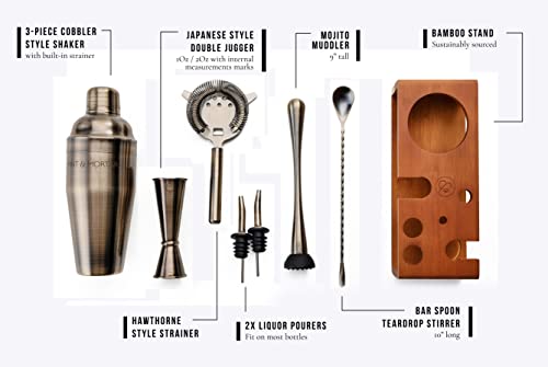 Mint & Mortar Cocktail Shaker Set, 7-Piece Bartender Kit with Stand, 24oz Martini Shaker Bottle Stainless Steel Bar Tools,...