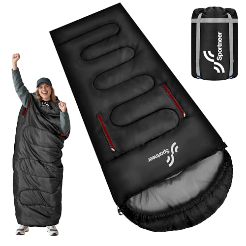 Sportneer 0 Degree Wearable Sleeping Bag for Adults & Kids – Walkable with Arm Zippers, Waterproof & Warm, Compact for Cam...